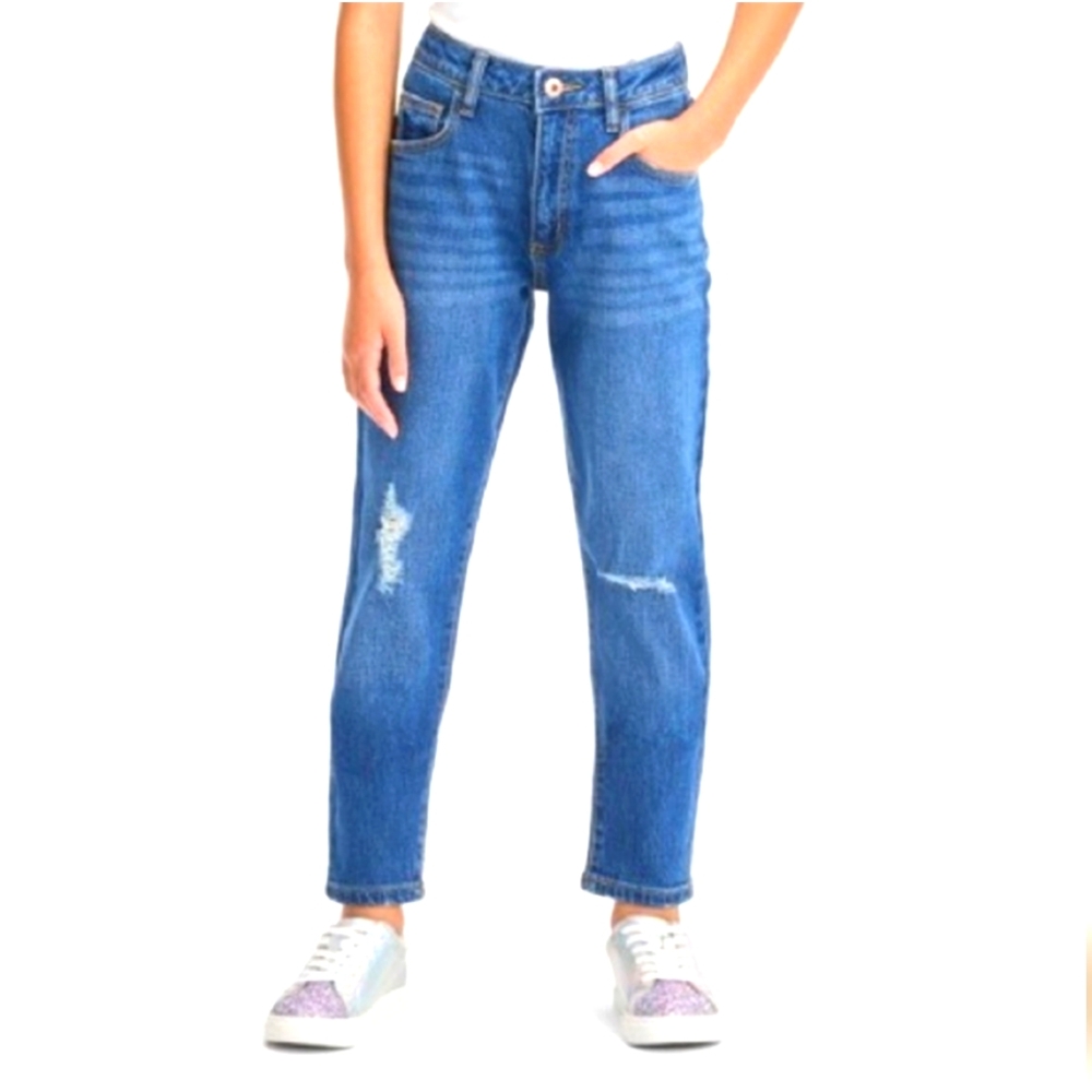 Art Class Girls High-Rise Distressed Tapered Cropped Medium Wash Jeans sz 10 NWT